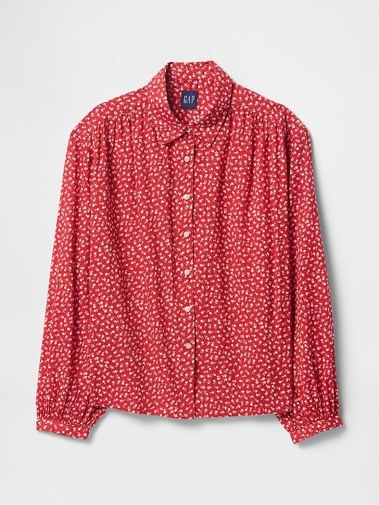 GAP Tops - Gap Relaxed Button-Front Shirt, red floral print